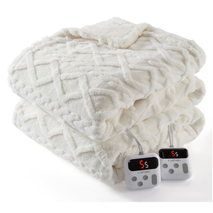 CAROMIO Electric Blanket King Size Dual Control - Thick Tufted Sherpa Heated Blanket with 10 Heating Levels and 10 Time Settings, ETL Certified Fast Heating Blankets King Size 90"×100", White
