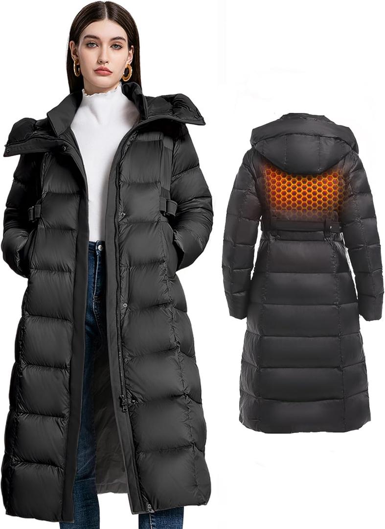 Women's Winter Full Length 800 Fill Duck Down Coat,Plus Size Long Puffer Jacket Parka for Ladies,Hooded,Thickened (Medium, Black B)