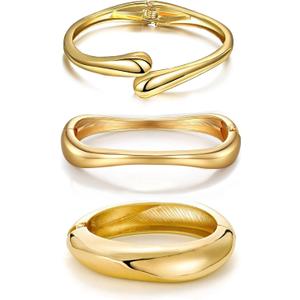 MTINEAPS 3 PCS Gold Bangle Bracelets Set for Women Teens Trendy Chunky Adjustable Twist Cuff Bracelet Jewelry Gifts