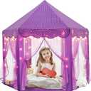 Purple Princess Castle Tent for Girls with Fairy Star Lights Play Tents for Kids Hexagon Playhouse Fairy Toys for Children or Toddlers Indoor or Outdoor Games, Purple
