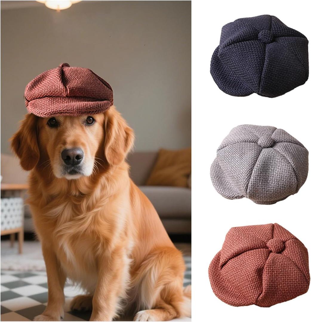 SEIS 3 Pcs Dog Berets Fashion Pet Hat French Artist Cat Cap Baseball Cap for Party Birthday Wedding Photo (L, Retro)
