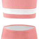 Haloumoning Girls Swimsuits Bikini Set Adjustable Straps Two Piece Color Block Girls' Swimwear with Chest Pad 5-14 Years (9-10 Years, Light Pink)