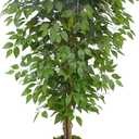 Artificial Ficus Tree 6FT Faux Floor Tree with Planter UV Resistant Potted Fake Silk Plant, Real Wood Trunk-Indoor Outdoor Lifelike Fake Ficus Tree for Home, Living Room Bedroom Topiary Tree (White)