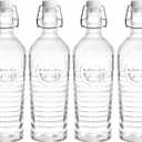 Nicunom 4 Pack Flip Top Glass Bottle, 40 Oz. / 1.2 Liter Clear Glass Pitcher Airtight Seal Swing Top Brewing Bottle for Beverages, Oils, Kombucha, Beer, Kiefer, Water, Soda