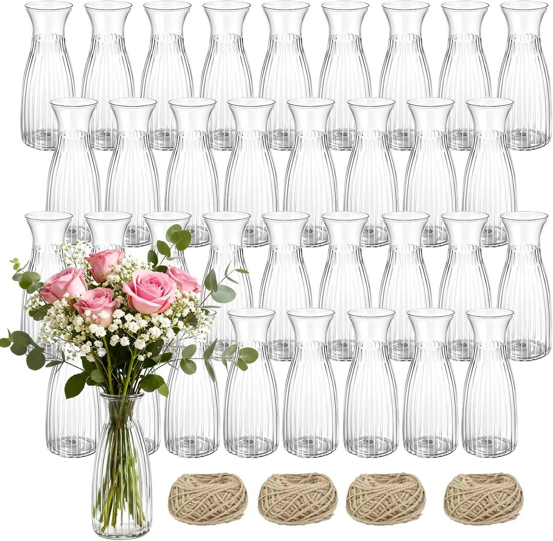 35 Pcs Plastic Bud Vases Bulk 2.36 x 6.69 Inch Shatterproof Plastic Vase Clear Small Flowers Container for Dinners Living Room Wedding Party Hotel Restaurant