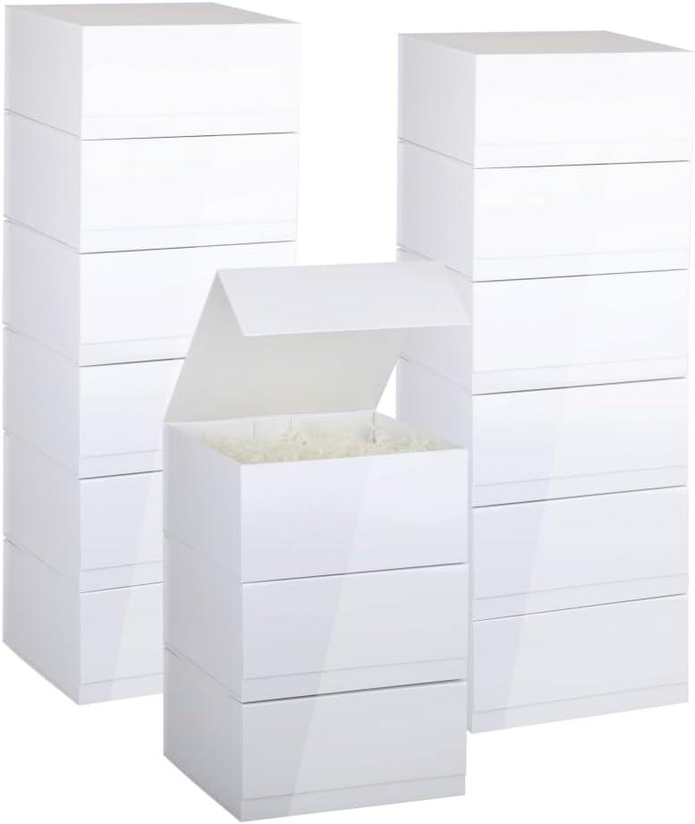 Magnetic Gift Box with Lid 15 Pack 10X10X5 Inch White Gift Boxes Bulk Packaging for Small Business Bulk Gift Boxes for PresentsBridesmaid Proposal BoxCrinkle Cut Paper Shred