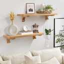 Wooden Floating Shelves for Wall, 22.6" W x 6" D x 0.8" H Large Wall Shelves, Hanging Storage Shelf with Hooks for Living Room, Kitchen, Bathroom, Bedroom Decor, Natural, 2 Packs