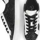 PARTY Women's Fashion Sneakers Lace Up Casual Low Top Comfortable Cushioned Walking Tennis Shoes Trendy Daily Shoes (11, Black Glitter-1)