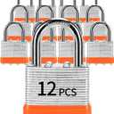 Padlocks with Same Key, LQYN 12 Pcs Laminated Keyed Padlock (1-9/16", 40mm), Keyed Alike Locks, Normal Shackle, for Storage Locker, Hasp Latch, Toolbox, Sheds (12 Pack Orange)
