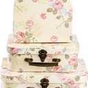 Fasmov 3 Pack Paperboard Suitcases Storage Box Decorative Boxes Storage Gift Boxes With Lids for Photo Storage Home Decoration, Wedding, Birthday, Anniversary, Light Yellow