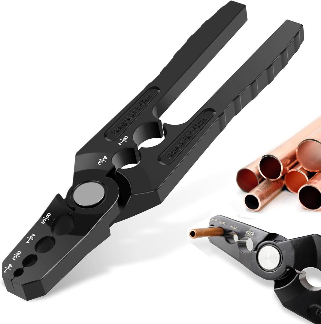Manual Copper Tube Rounder with 6 Hole Design Copper Pipe Repair Tool Multifunctional Flat Tube Repair Plier Sturdy Coppers Pipe Rounding Tool, Diameter 1/4" 3/8" 1/2" 5/8" 3/4" 7/8"