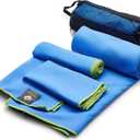 OlimpiaFit Quick Dry Towel - 3 Size Pack of Lightweight Microfiber Travel Towels w/Bag - Fast Drying Towel Set for Camping, Beach, Gym, Backpacking, Sports, Yoga & Swim Use (Blue)