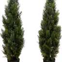 Nearly Natural 3ft Cedar Pine Artificial Tree, UV Resistant, Realistic Cone-Shaped Greenery, Indoor/Outdoor Decor, Set of 2