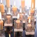 Glass Taper Candle Holders - Small 1.5 Inch Square, Clear Fluted Glass, Fits Standard 3/4 Inch Tapered Candlesticks, Valentines Day Decorations, Wedding Reception, Set of 12