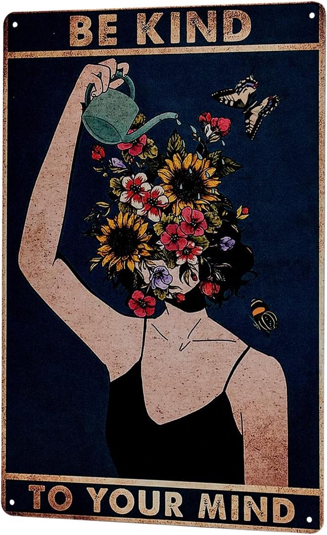 Vintage Room Decor Wall Decor - Be Kind to Your Mind Metal Tin Sign Boho Decor Sign Boho Room Office Home Decor 8X12Inch New