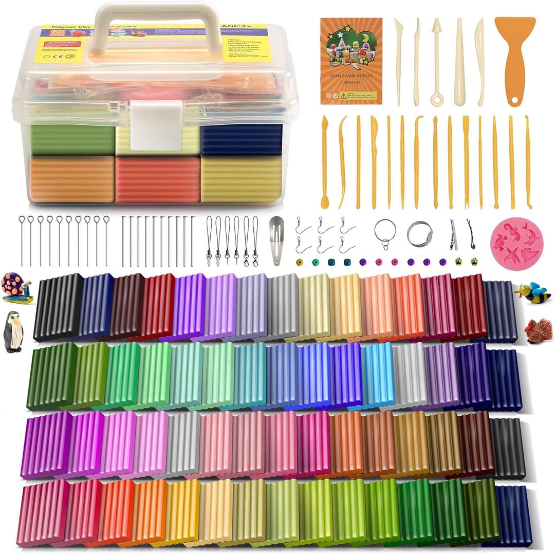 Aestd-ST Polymer Clay 60 Colors, Modeling Clays for Kids DIY Starter Kits, Oven Baked Model Clay, Non-Sticky,with Sculpting Tools, Holiday Gift for Children and Artists.
