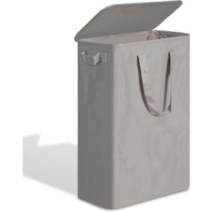 efluky Slim Laundry Basket with Lid, Narrow Laundry Hamper with Handles, Collapsible Dirty Clothes Hamper, Tall Laundry Bin for Laundry Room, Dorm and Bedroom, 55L Grey