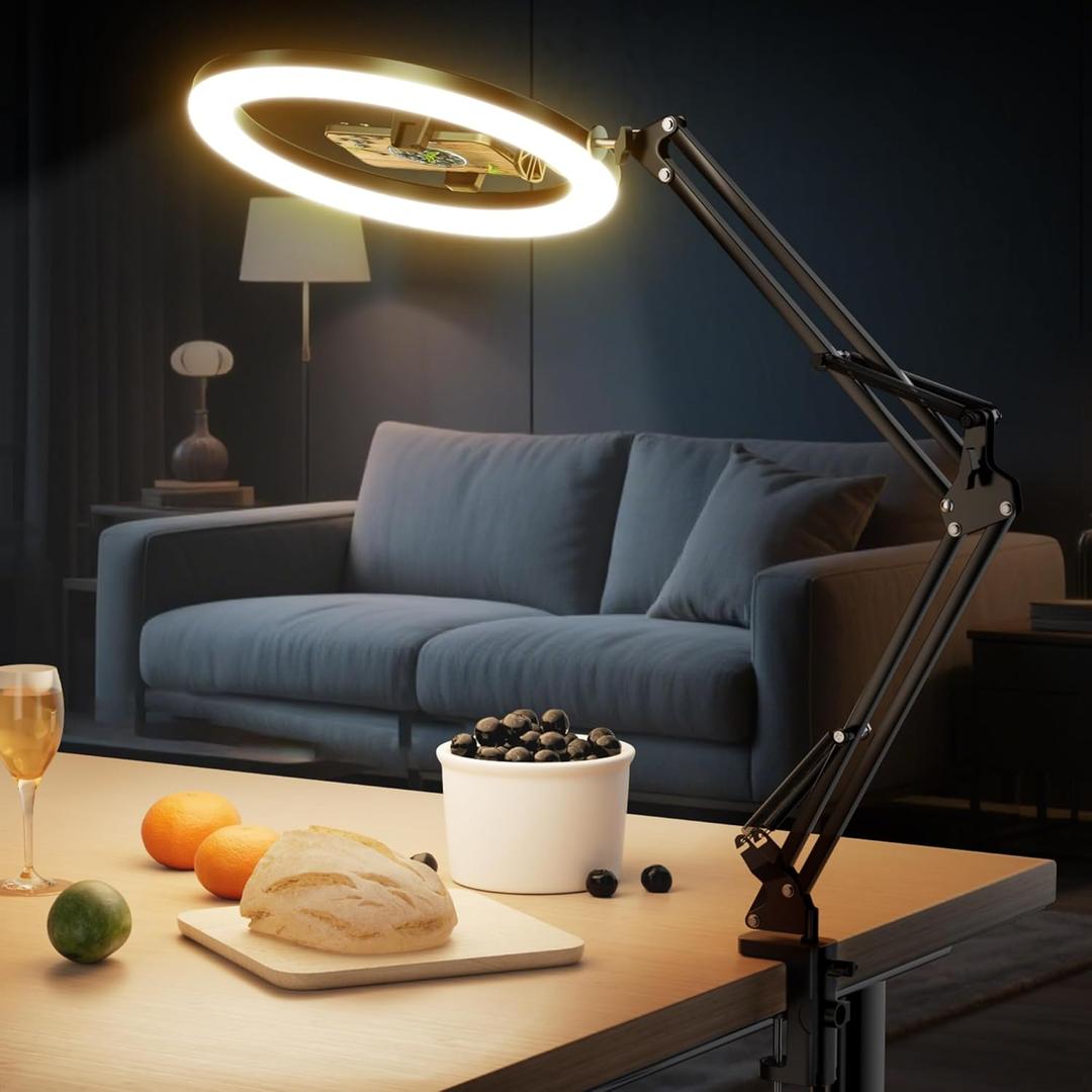 UBeesize 12 Ring Light with Overhead Phone Mount, LED Selfie Light with Stand and Phone Holder for iPhone and Laptop, Desk Light for Video Recording, Zoom Meeting, Live Streaming, Tiktok, YouTube