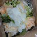 DILATATA Flower Arrangement with Wooden Vase 8" Artificial Flowers in Pot - Fake Flowers Roses Peonies Hydrangeas in Wooden Vase Potted Flower Centerpieces for Table Decor - Pale Yellow