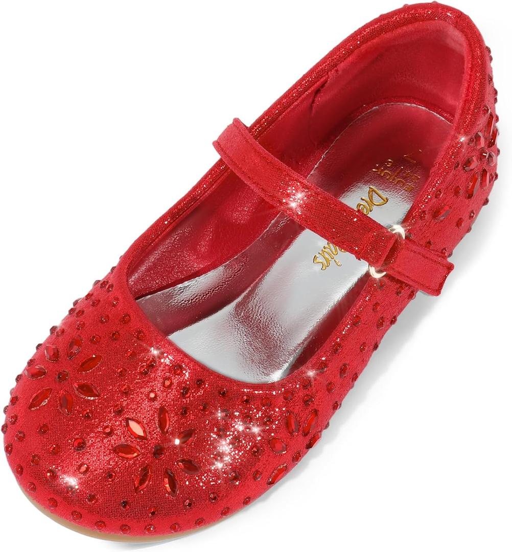 DREAM PAIRS Toddler Girl's Dress Shoes Mary Jane Rhinestone Ballerina Flat for Party, Birthday, Performance, Wedding (13 Little Kid, Red)