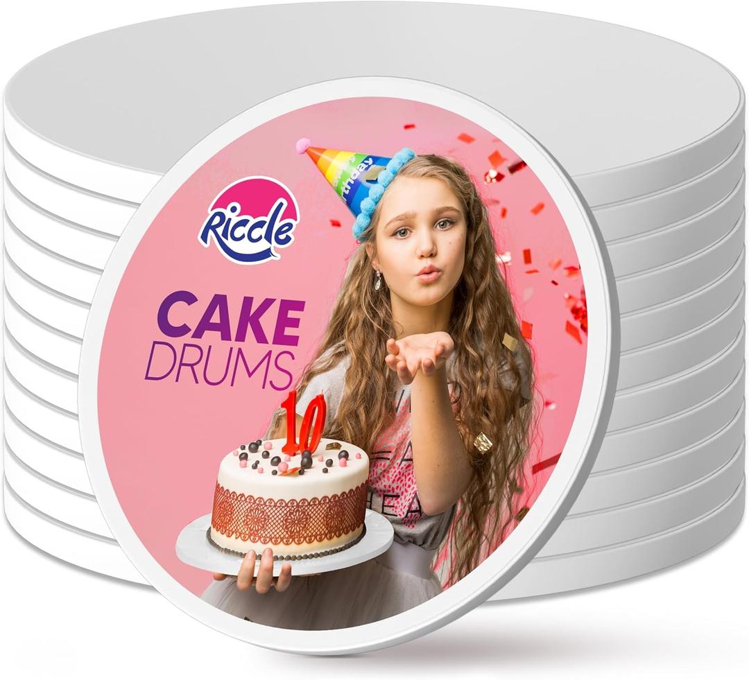 RICCLE Cake Boards - 12 Inch Cake Drums - Smooth-Edged Pack of 12 Cake Drum - Sturdy Cake Boards 12 Inch Round - Bend Resistant Multi-Layered Cake Base for Minimalist Displays