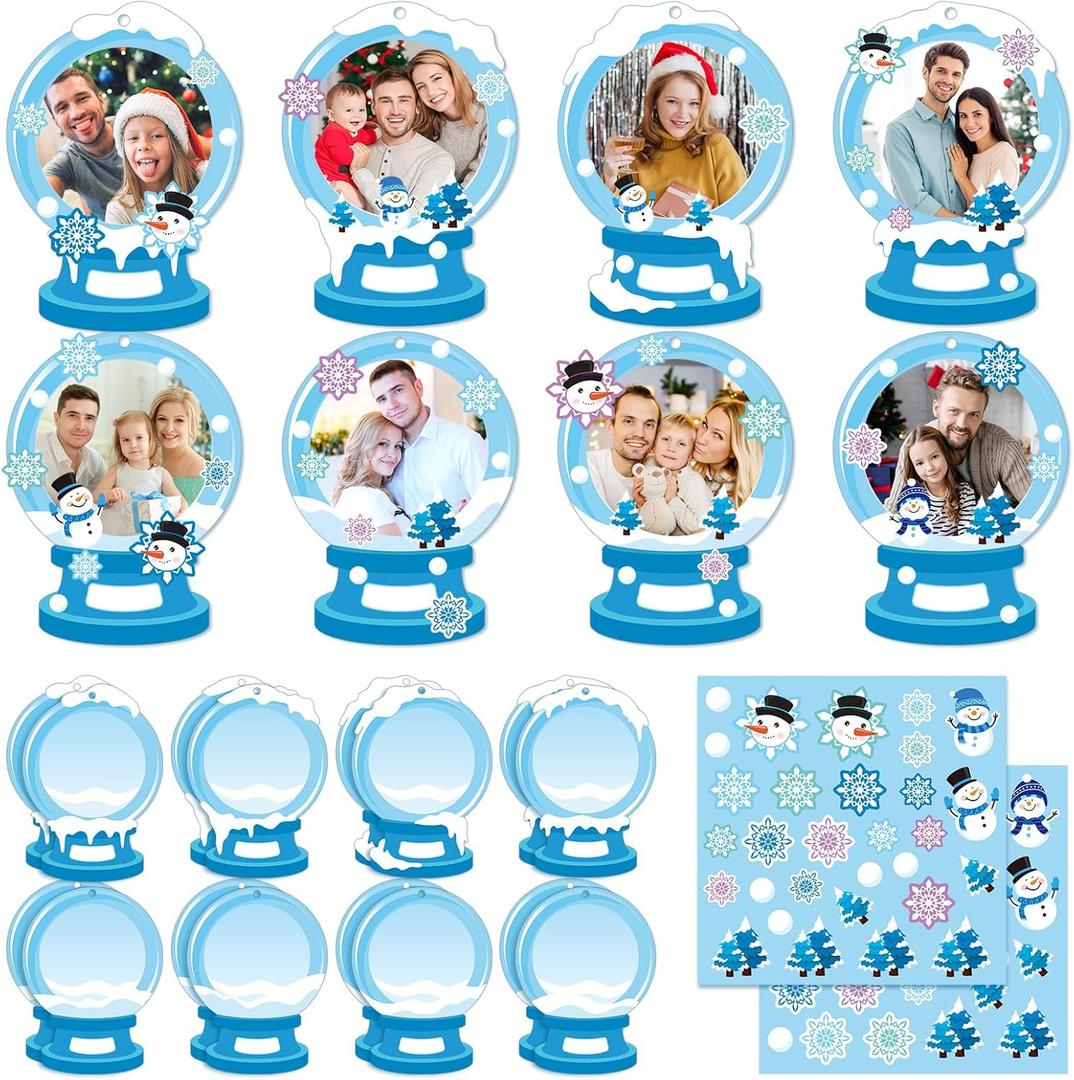 Dianelhall 24 Sets Winter Picture Frame Craft Kit Christmas Winter Photo Crafts Snow Globe Picture Frames Gift with Snowflake Stickers for Blue Christmas Classroom Holiday Party Activities(Snow Globe)