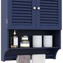 ChooChoo Bathroom Wall Cabinet with Towels Bar, 23.6" L x7.9 W x27.5 H MDF Material Medicine Cabinet, 2 Doors Over The Toilet Space Saver Storage Cabinet with Large Space, Navy Blue