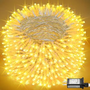 165FT 500 LED Christmas Lights Outdoor, Warm White Christmas String Lights Indoor Waterproof with 8 Modes, Plug in Twinkle Fairy Lights Clear Wire for House Room Xmas Tree Garden Holiday Decorations