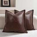 JASEN Faux Leather Decorative Throw Pillow Covers Modern 18x18 inch, Farmhouse Cushion Cases Luxury Pillowcases for Couch Bed Sofa Living Room Set of 2 (Dark Brown, 18" x 18")