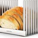 Bread Slicer, 304 Stainless Steel Adjustable Slicing Guide - Foldable for Space-Saving Storage, Durable & Stable, No Crumb Loss, Easy to Clean for Homemade Bread, Bagels & Cakes, 6.7"L x 5.5"W