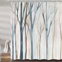 MERCHR Brown Blue Tree Fabric Shower Curtain, Art Style Abstract Birch Forest Rustic Wood Polyester Fabric Waterproof Bath Curtain, Farmhouse Bathroom Shower Curtains with Hooks 72X72 inch