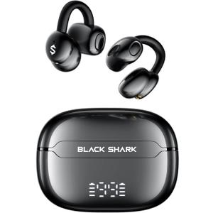 Black Shark Clip-On Earbuds, Open Ear Earbuds, Music and Game Dual Modes, 5g Lightweight & Digital Display Design, DNN Clear Calls, 50H Play Time, Comfort Fit for Sports, Running, Workout