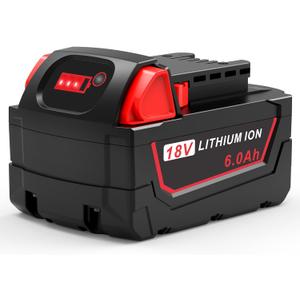 18V 6.0Ah Capacity Battery - Replacement for Milwaukee 18V Battery Compatible with Milwaukee 18 volt Batteries 48-11-1850 48-11-1852 48-11-1850R 5.0Ah 48-11-1840 4.0Ah 48-11-1828 3.0Ah 48-11-1820