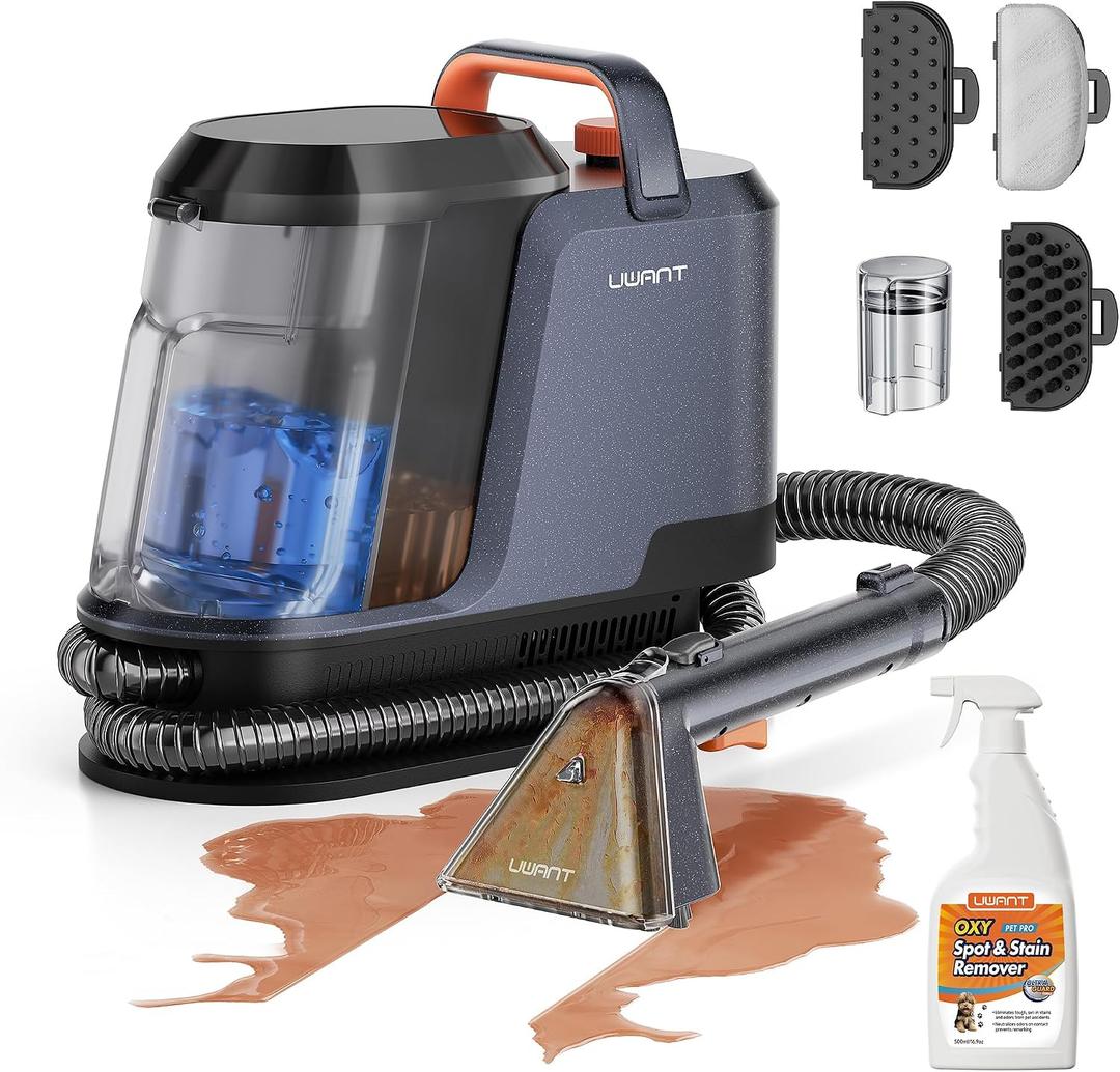 uwant Portable Carpet and Upholstery for Deep Cleaner, 18Kpa Carpet Cleaner Machine for Cars, Pets with Pet Pro Solution and Self Cleaning Set of 1 for Spot, Rug, Couch