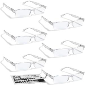 Boost Eyewear 6 Pack Reading Glasses, Clear Half Rim Frames, for Men and Women, with Comfort Spring Loaded Hinges, Clear, 6 Pairs (+1.50)