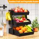 Gmtsl Bamboo Fruit Basket for Kitchen 3 Tier Fruit Bowl For Kitchen Counter, Large Fruit Holder With 2 Banana Hangers, Idea For Fruit and Vegetable Storage, Bread Basket, Snack Organizer(BLACK)