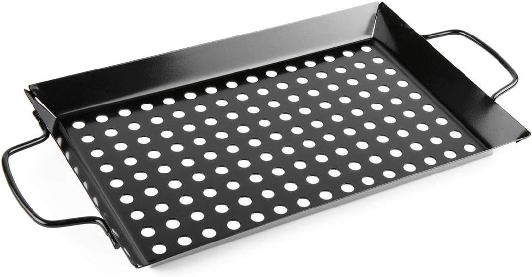 Grill Basket for Outdoor Grill, 12"x8" Outdoor Grilling Tray with Handle, Small & Medium Durable Non-stick BBQ Veggies Basket with Holes for Vegetables, Shrimp, Camping Barbecue Accessories