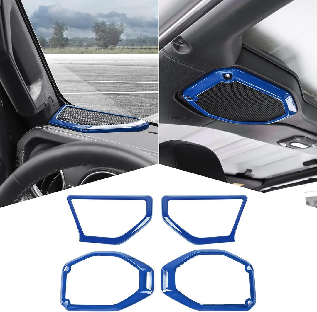 RT-TCZ A Pillar Speaker Trim Cover & Roof Speaker Audio Trim Cover Ring Kit Decoration Interior Accessories for Jeep Wrangler JL JLU & Gladiator JT 2018-2022,Blue