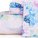 JSD Purple Hydrangea Floral Sheet Set Queen Size, 4 Piece Printed Microfiber Bed Sheets Deep Pocket