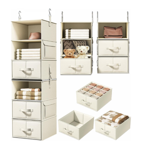 Vailando 6-Shelf Hanging Closet Organizer with 3 Drawers, 2 Separable 3-Shelf Closet Organizers and Storage for Wardrobe Organization, Hanging Dresser for Nursury & Dorm Clothes Organizer, Beige