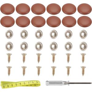 Set of 12 Brown Leather Snap Upholstery Buttons Fit for Tufting Furniture Bed Sofa Chair, Car Seat RV Roof Headliner Interior Cloth Fixing with Installation Tool