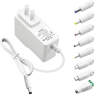 ALITOVE 5V Power Supply Adapter 5 Volt 2A 10W Universal AC/DC Adapter Charger 100-240V AC to DC 5V Power Cord Converter with 8 Tip for Security Camera Baby Monitor Scanner Digital Frame LED Light (White)