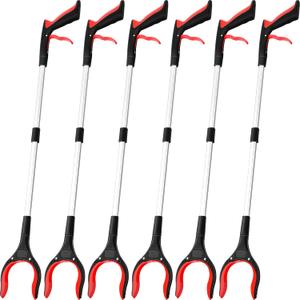 6 Pack Trash Grabber Reacher Tool for Elderly, 32" Foldable Trash Picker Upper Grabber Long Handy Mobility Aids Lightweight Reaching Tool for Pick Up Stick Arm Extension Litter Claw Picker (Red)