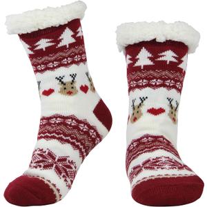 BenSorts Women Winter Thick Slipper Socks with Grippers Non Slip Warm Fuzzy Socks Christmas Gifts (1 Pair Christmas Red)