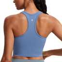 CRZ YOGA Butterluxe Womens Y-Back Racerback Longline Sports Bra - Padded Scoop Neck Workout Crop Tank Top with Built in Pads Oasis Blue Small