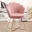 Furnimart Pink Vanity Chair with Back, Velvet Shell Accent Chairs for Living Room Bedroom, Criss Cross Chair with Gold Legs no Wheels, Seat for Make up