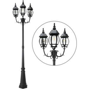 LUTEC Outdoor Solar Post Light with Triple-Head, Dusk to Dawn Lamp Post for Lawn Pathway Garden, Black Aluminium Vintage Street Light with Clear Glass Panels (Bulbs Included)