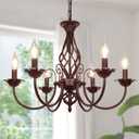 6-Light Farmhouse Candle Chandelier for Living Room, Rustic Industrial Pendant Ceiling Light fixture, Vintage Hanging Lamp for Bedroom Hallway Kitchen Dining Room Foyer, E12 Socket, Oil Rubbed Brown