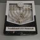 The Dreidel Company Traditional LED Electric Gold Hanukkah Menorah - Large Size 13-Inches Tall Battery or USB Powered - Includes a Micro USB Charging Cable