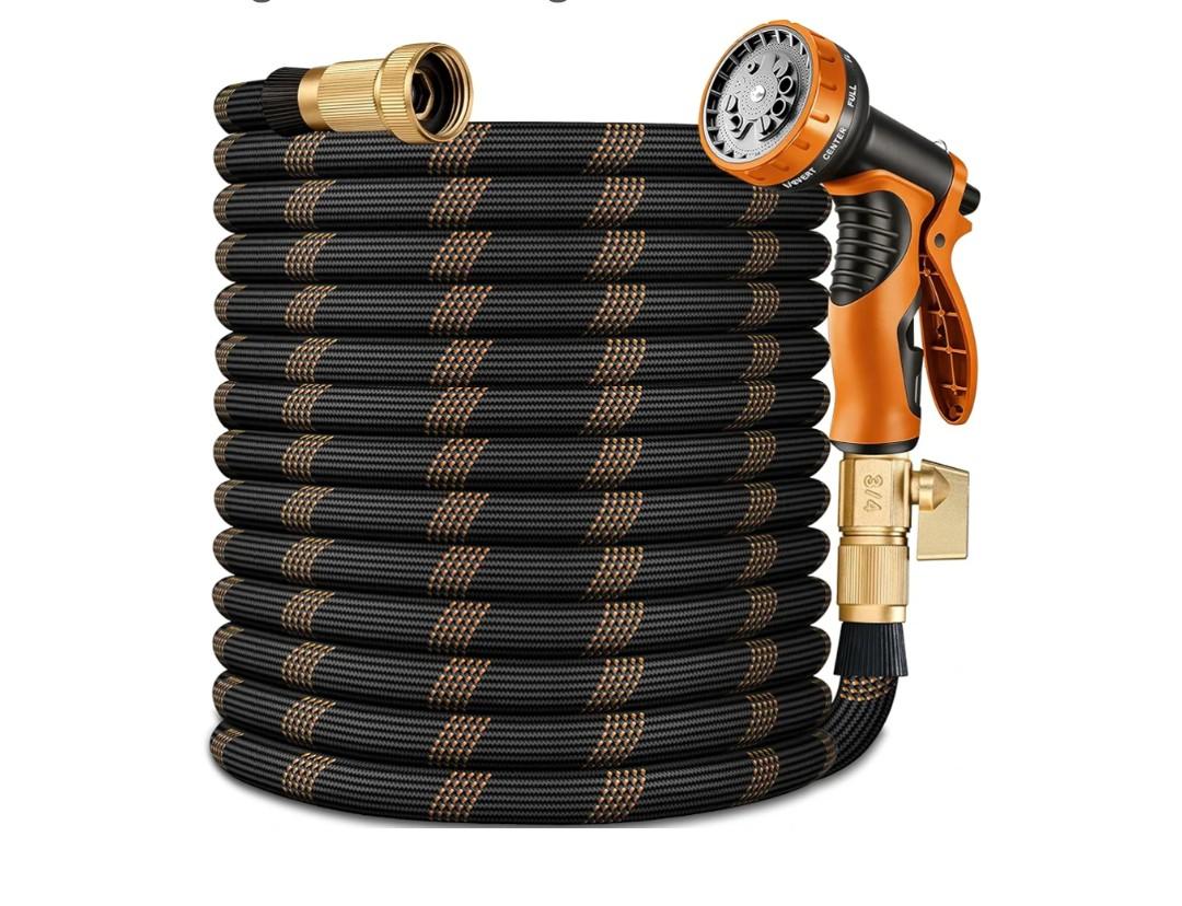 Flexible Garden Hose 75 FT, Ultra Lightweight Water Hoses w/10 Function Sprayer and 3/4" Brass Fittings, Kink-Free, Sturdy, Abrasion Resistant for Yard, Lawn, Outdoor and Gardening(Black Orange)